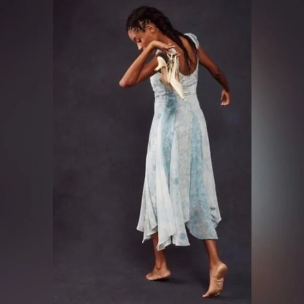 023 Free People Heart To Heart Midi Dress In Blue Combo NWT Size XS (0) - Picture 2 of 8